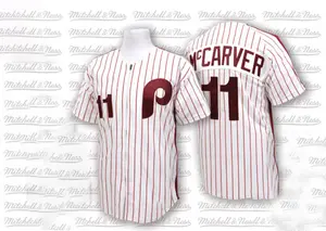 Tim McCarver Philadelphia Phillies Replica /Red Strip Throwback Mitchell and Ness Jersey - White